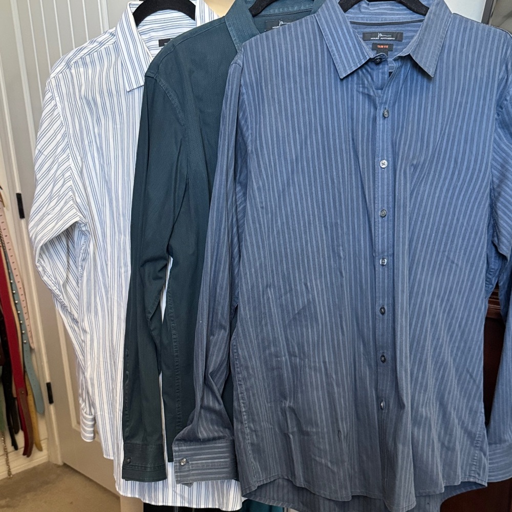 Bundle of three Men's Striped Dress Shirts -Blue, Navy & White slim fit size XL